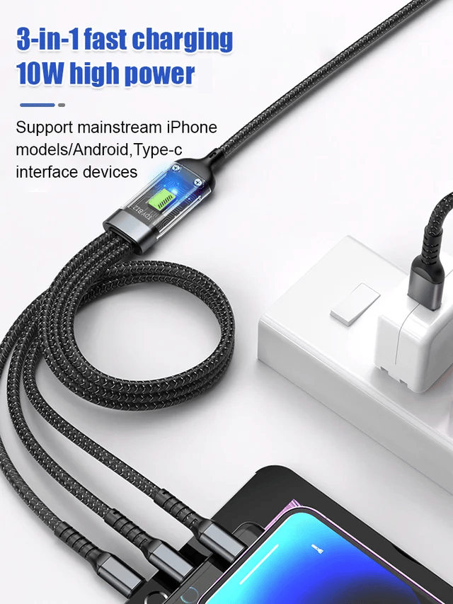 Buy 1 Get 1 Free🔥Transparent Luminous Charging 3-in-1 Data Cable