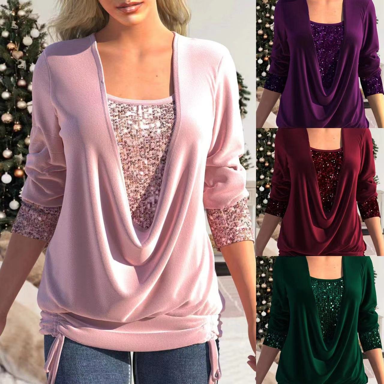 Women's Solid Sequin Casual Top