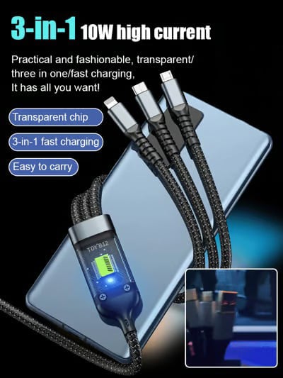 Buy 1 Get 1 Free🔥Transparent Luminous Charging 3-in-1 Data Cable